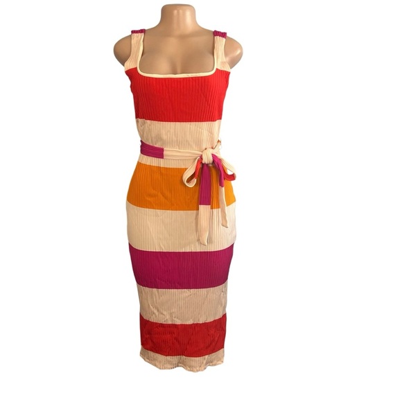 Ted Baker Ribbed Midi Casual Striped Dress Multicolor - Picture 1 of 10